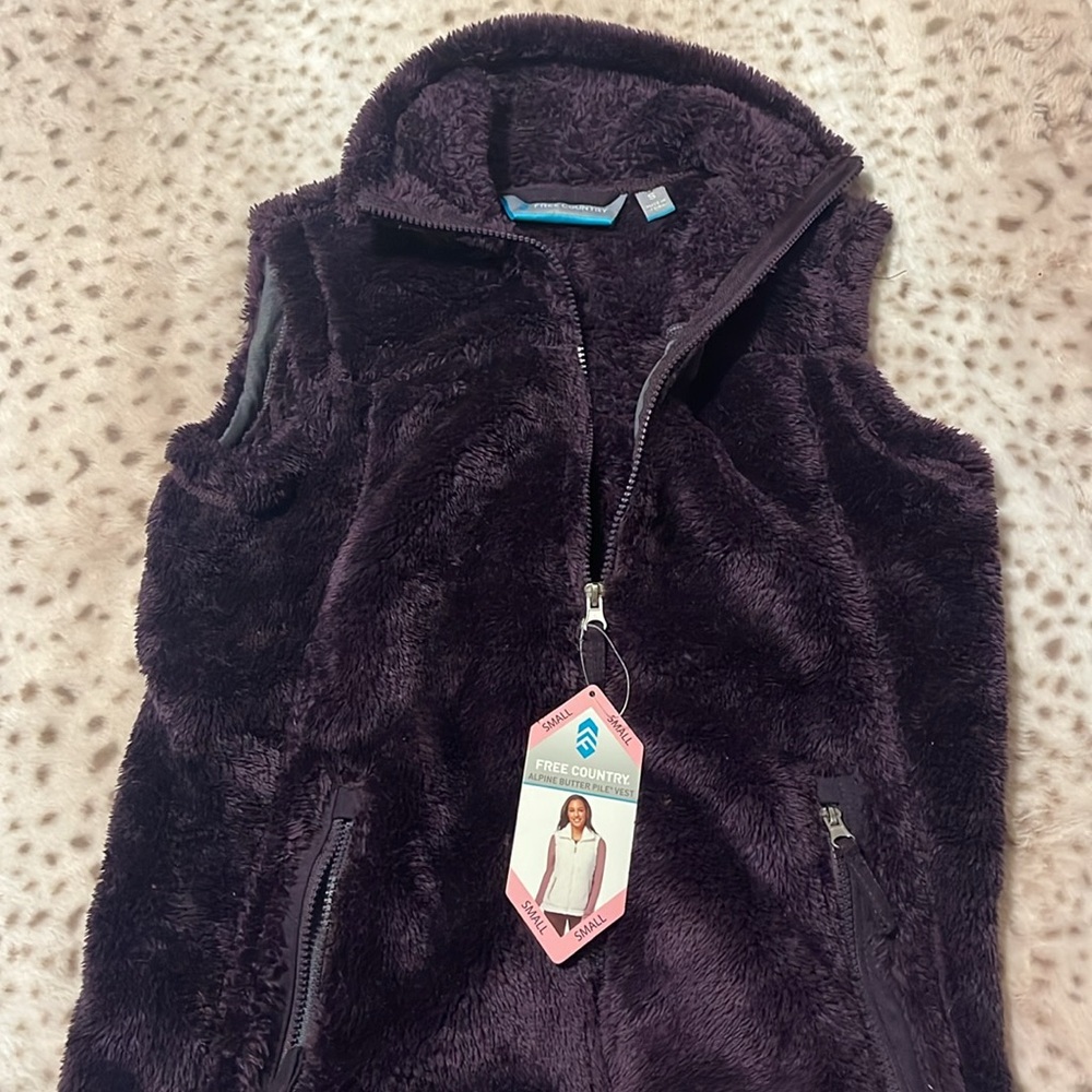 NWT Free Country Alpine Butter Pile Vest Purple Fur Zip-up Small - Picture 2 of 8
